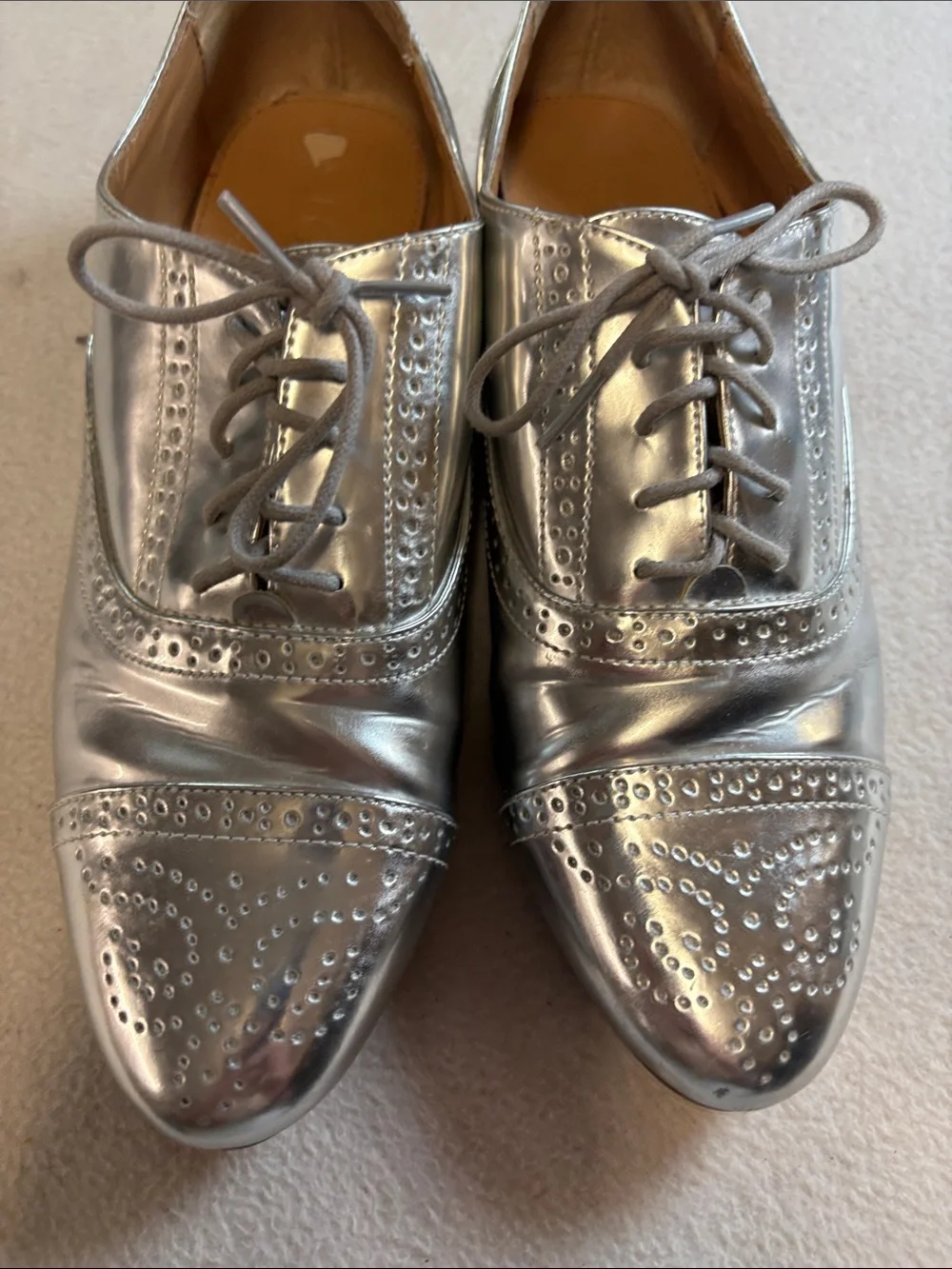 J. Crew Metallic Silver Brogue Oxford Shoes